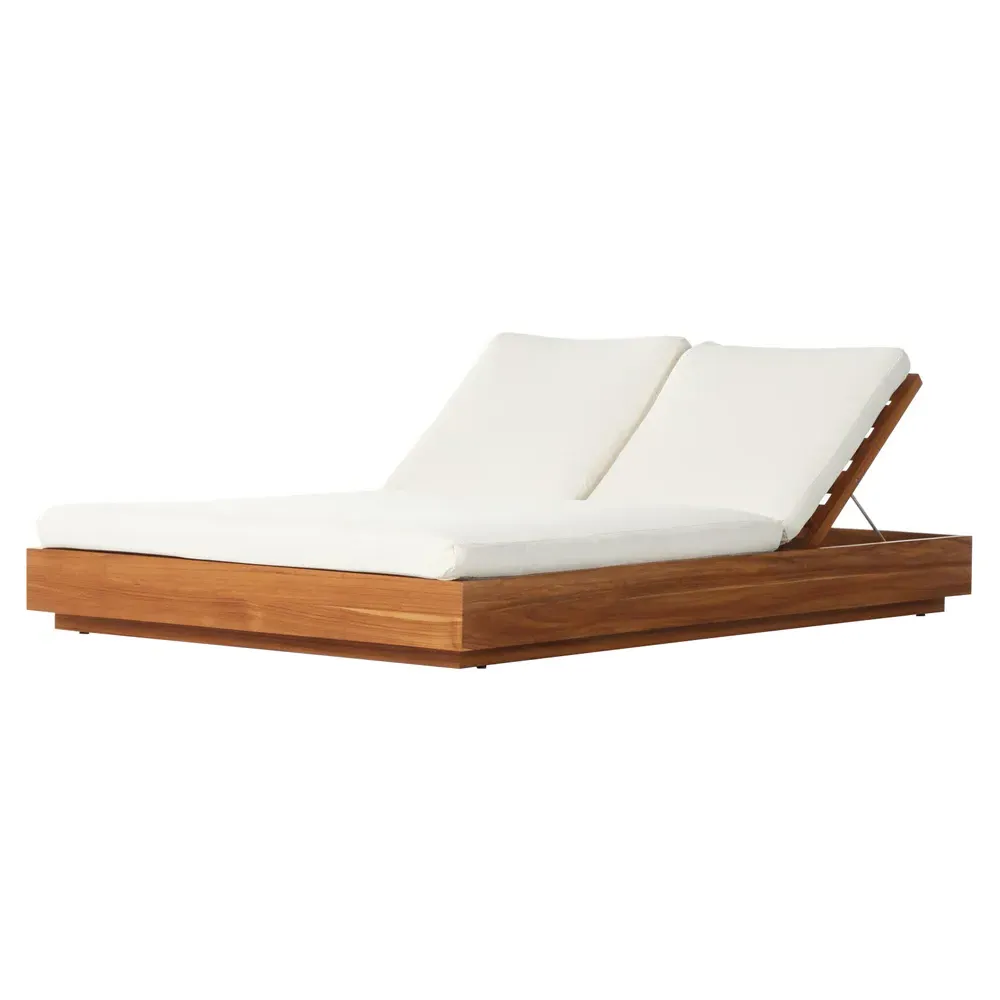 Kisha Double Outdoor Chaise Lounge - Cream, Teak