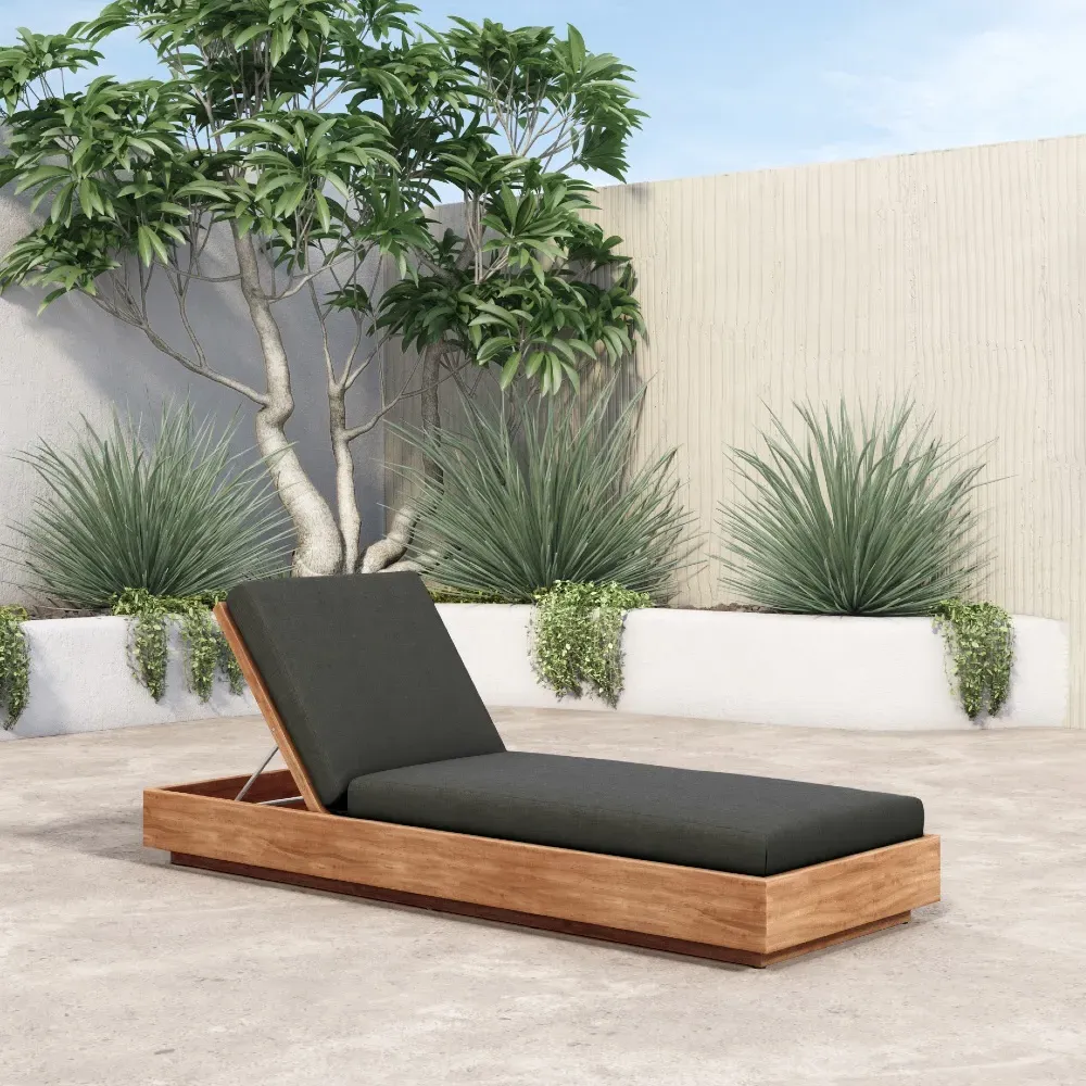 Kisha Outdoor Chaise Lounge - Black, Teak