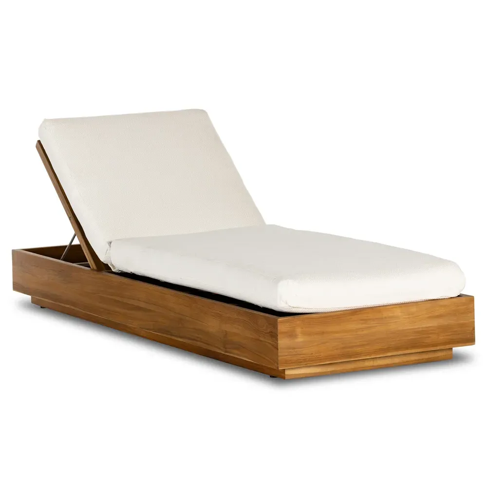 Kisha Outdoor Chaise Lounge - White, Teak