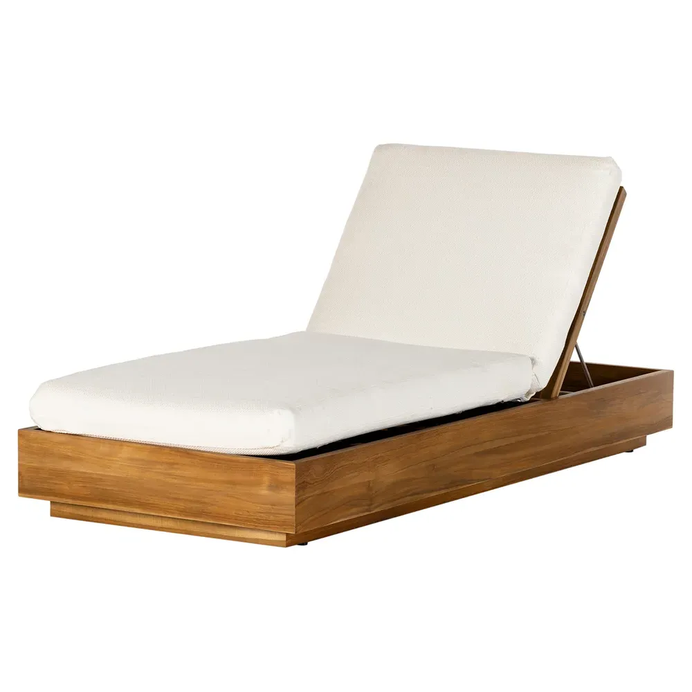 Kisha Outdoor Chaise Lounge - White, Teak