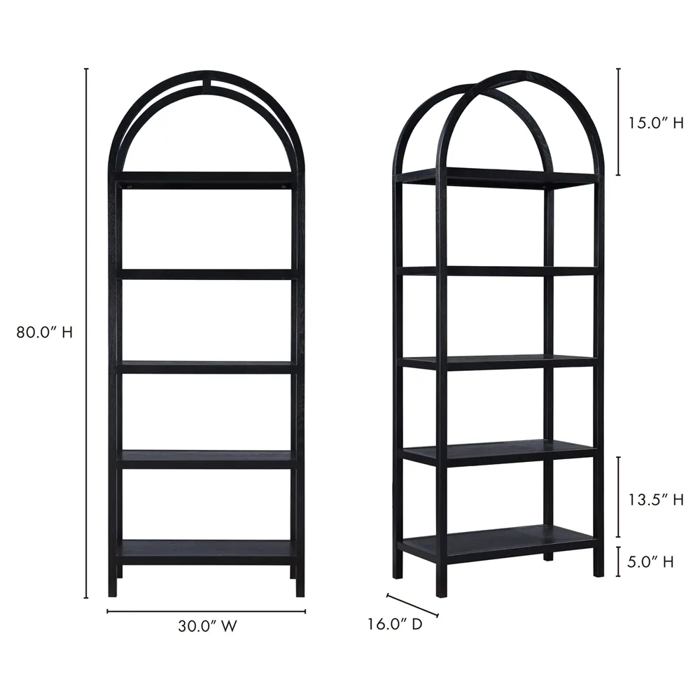 Klara Arched Bookcase - Black, Oak Wood