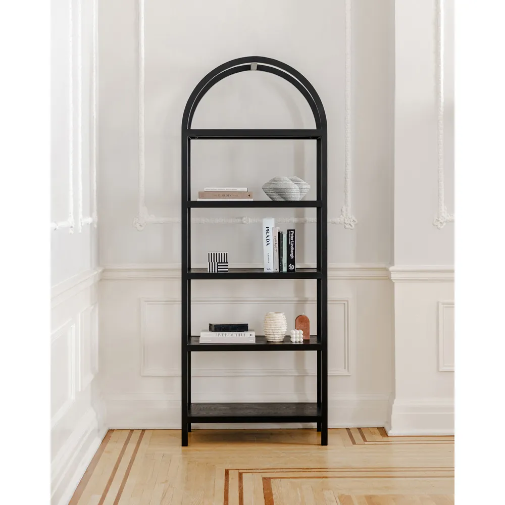 Klara Arched Bookcase - Black, Oak Wood