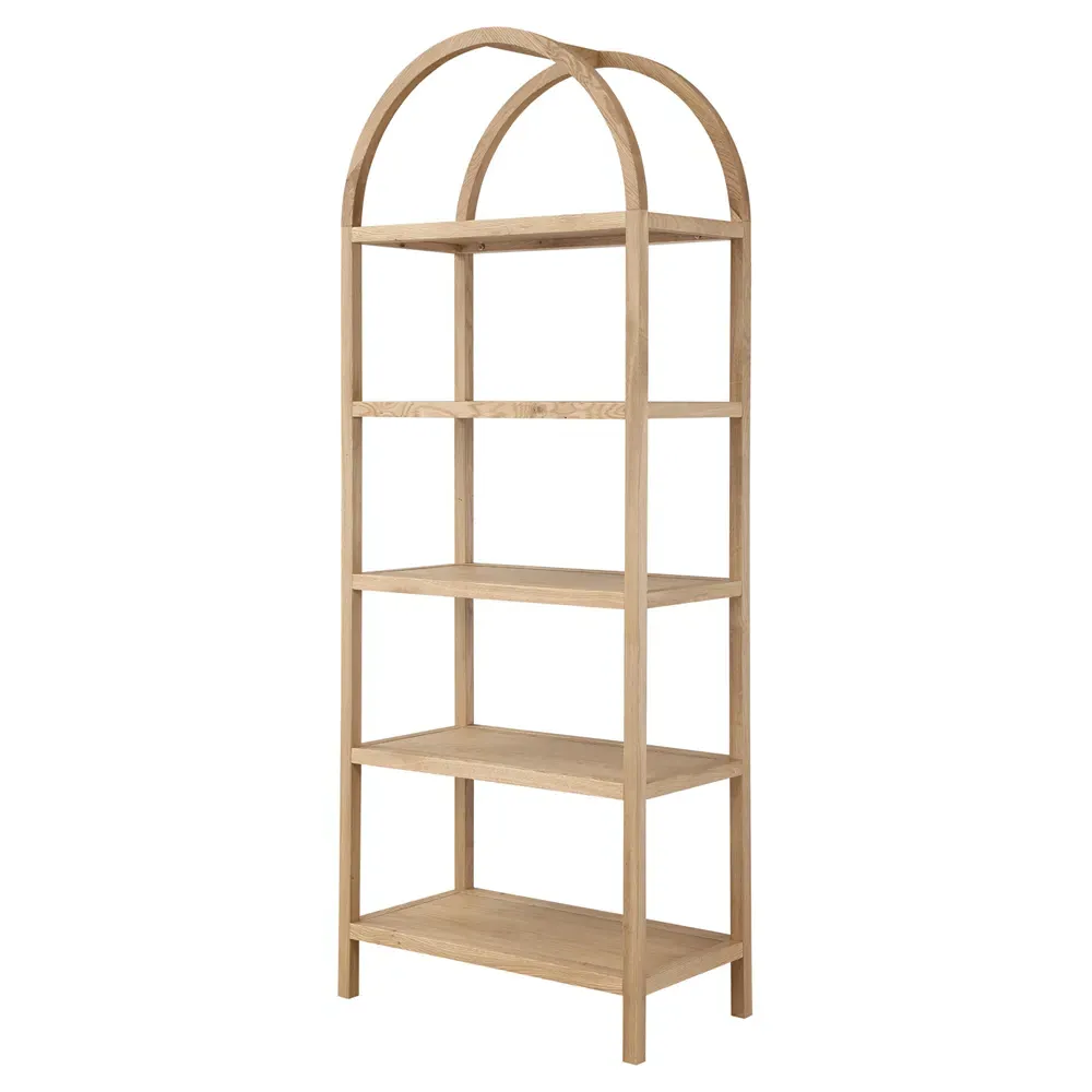 Klara Open Back Arched Bookcase - Natural Brown, Oak Wood