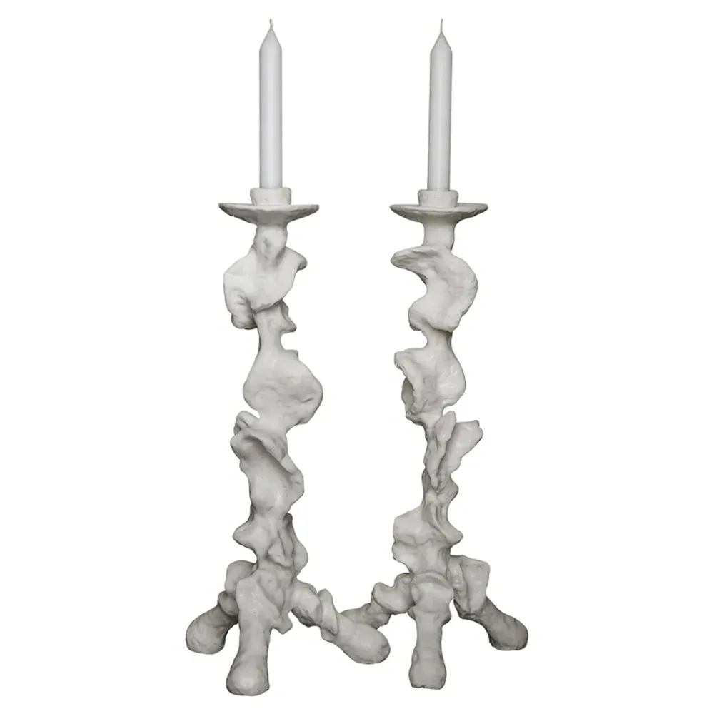 Klemm Large Candlestick Holders Set of 2 - Frost White, Resin