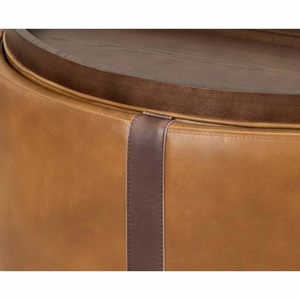 Kline Round Storage Ottoman with Wheels - Tobacco Tan, Faux Leather