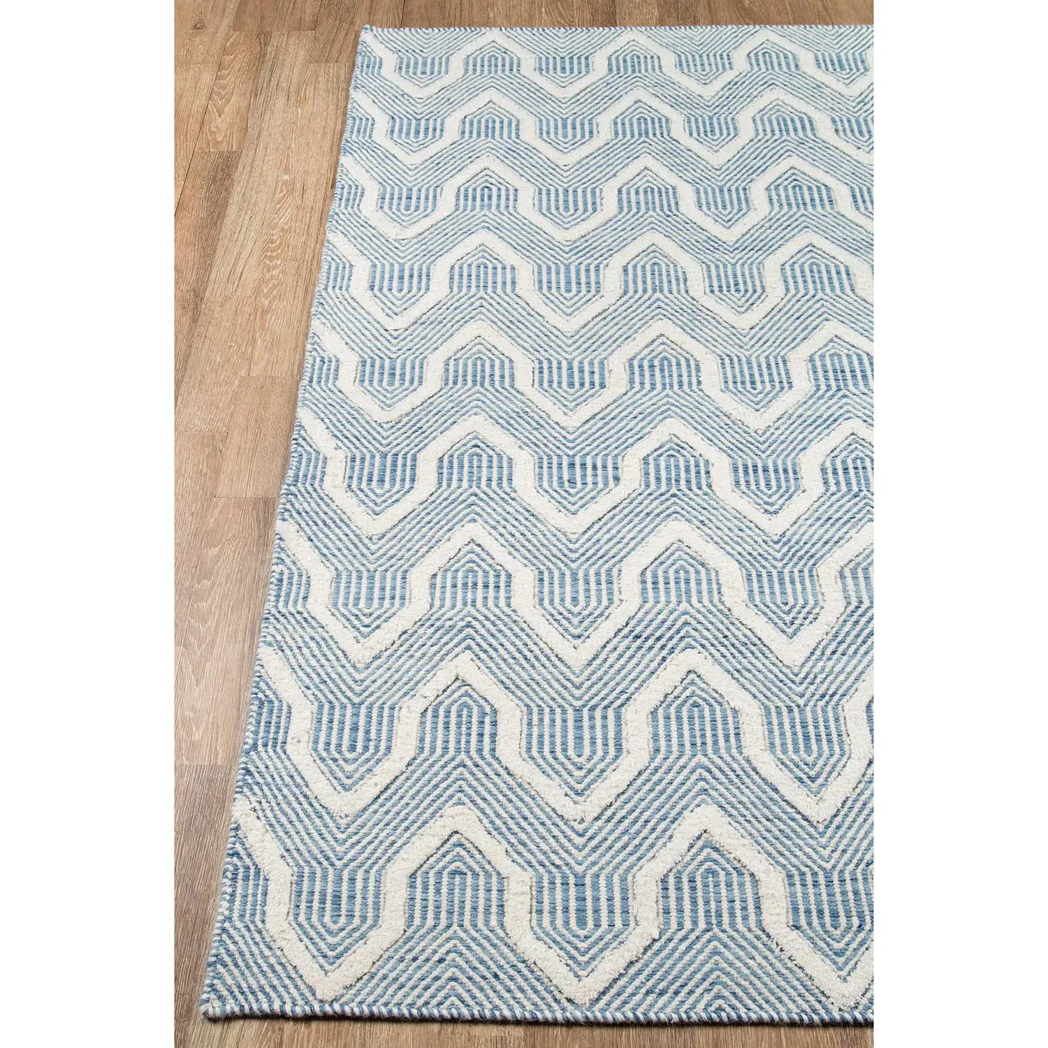 Knox Blue Geometric Patterned Rug - Blue, Wool
