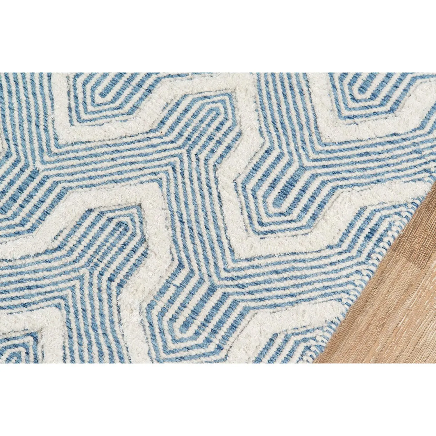 Knox Blue Geometric Patterned Rug - Blue, Wool