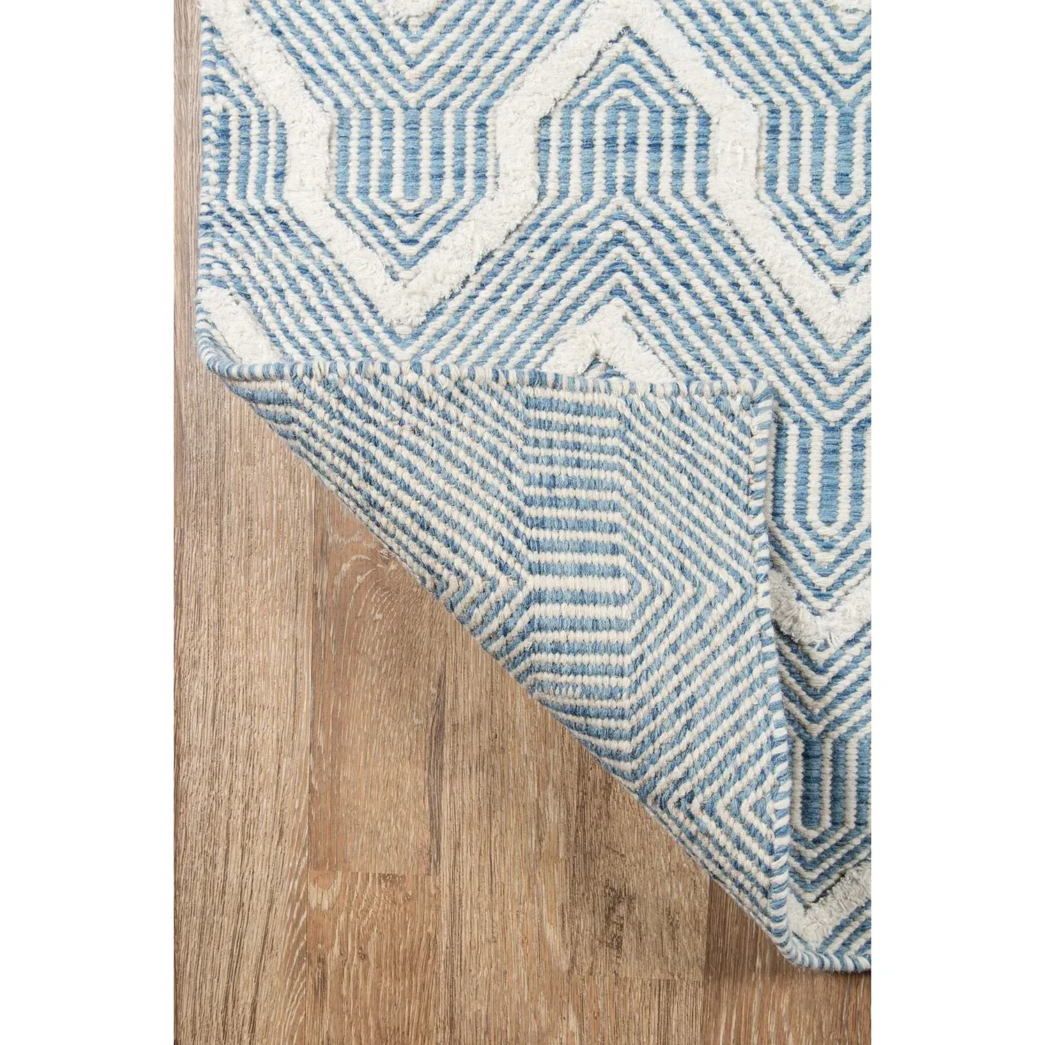 Knox Blue Geometric Patterned Rug - Blue, Wool