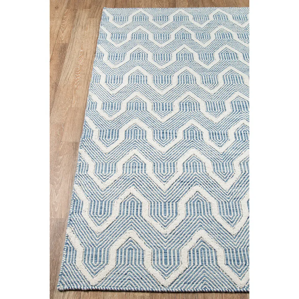 Knox Blue Geometric Patterned Rug - Blue, Wool