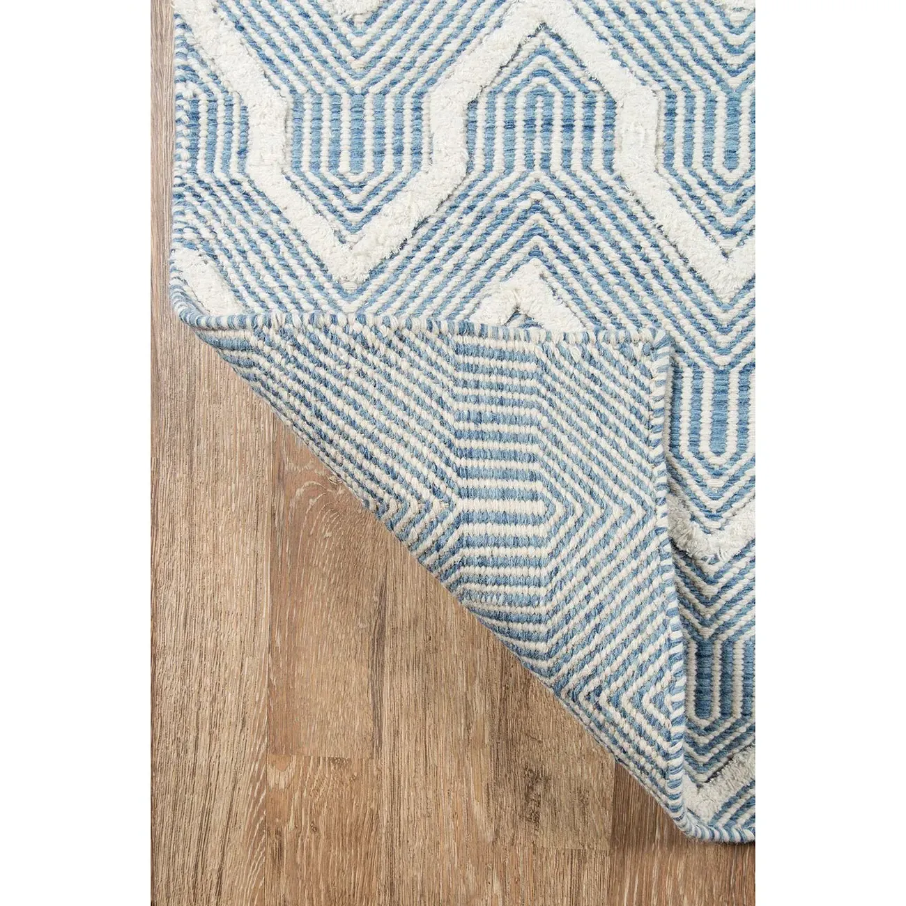 Knox Blue Geometric Patterned Rug - Blue, Wool