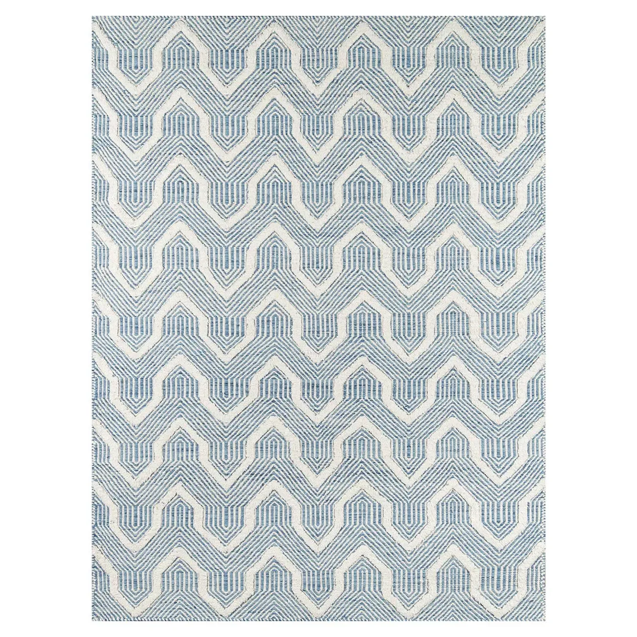 Knox Blue Geometric Patterned Rug - Blue, Wool image