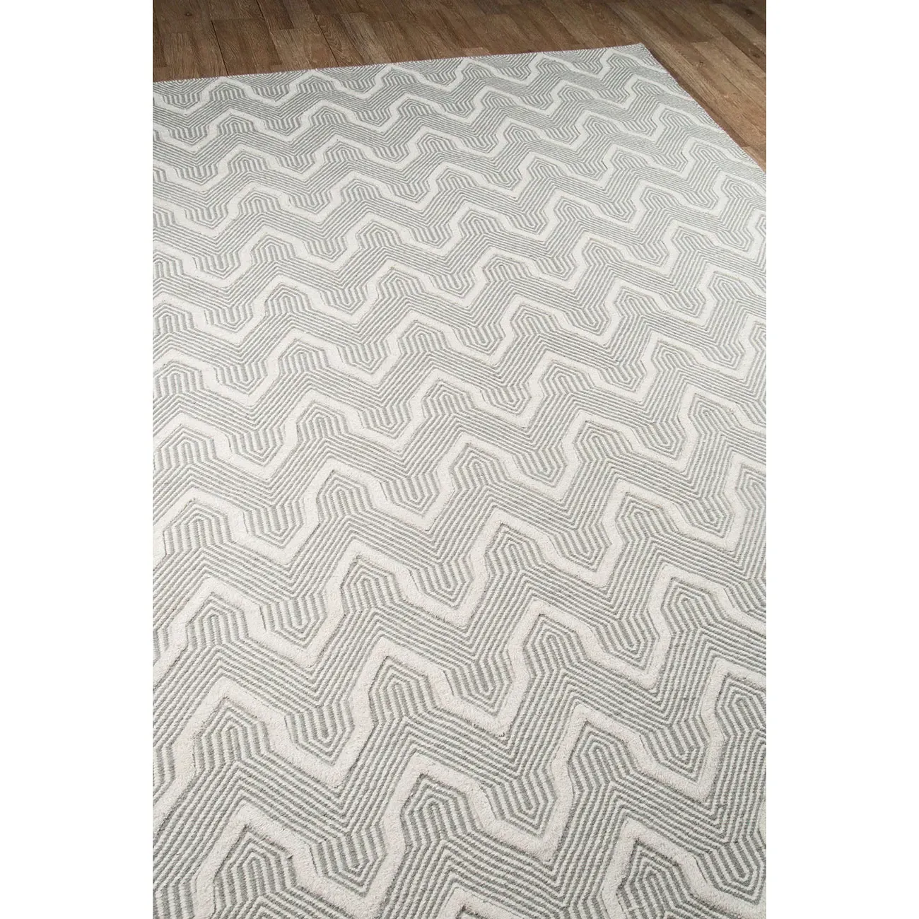 Knox Geometric Patterned Rug - Grey, Wool