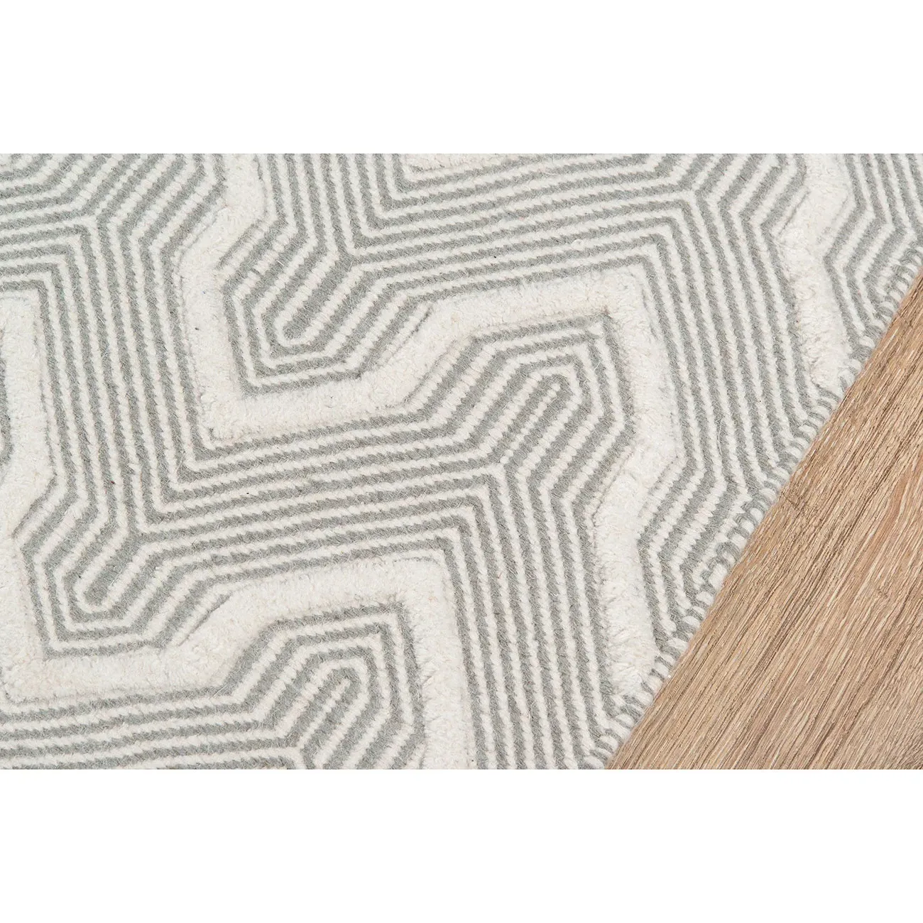 Knox Geometric Patterned Rug - Grey, Wool