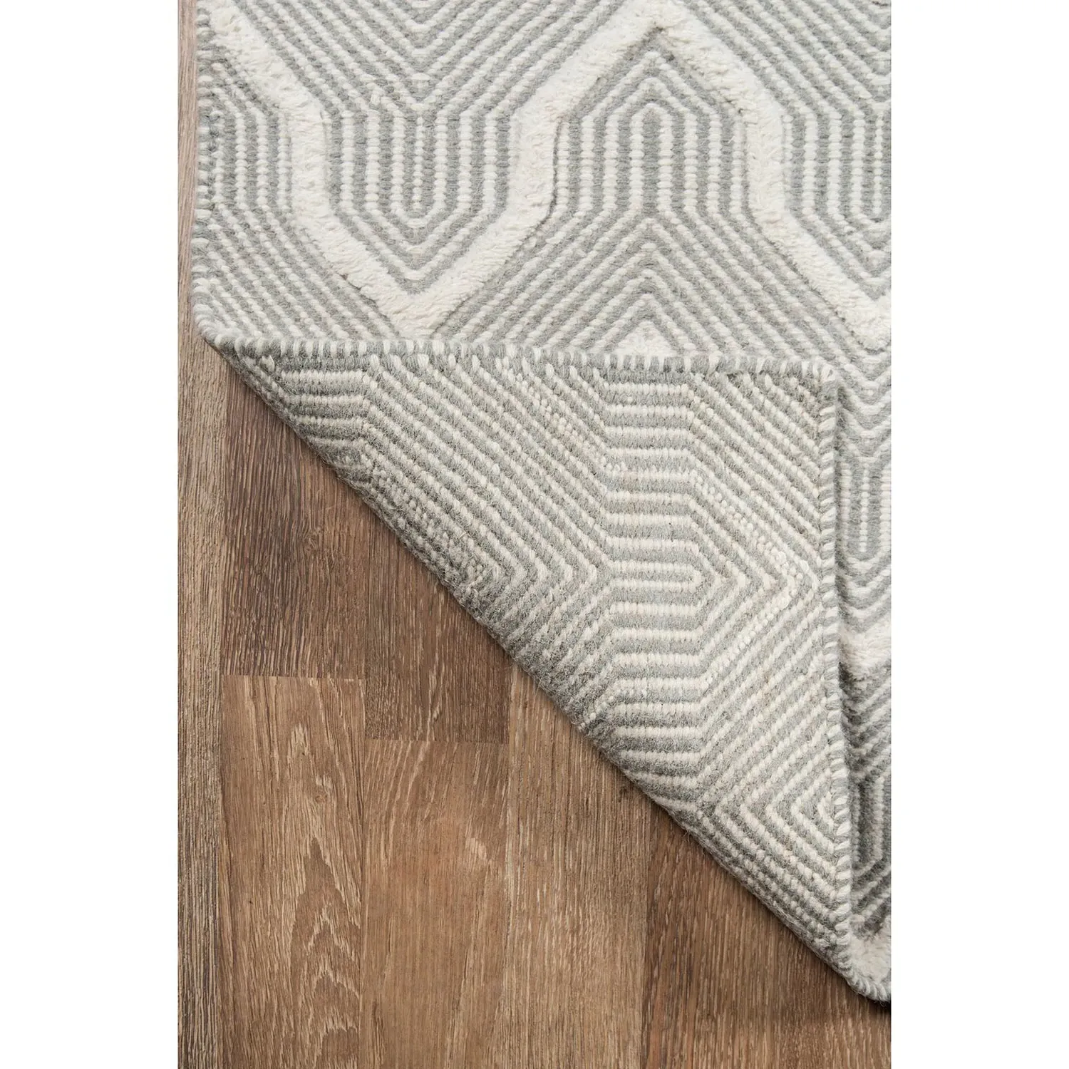 Knox Geometric Patterned Rug - Grey, Wool