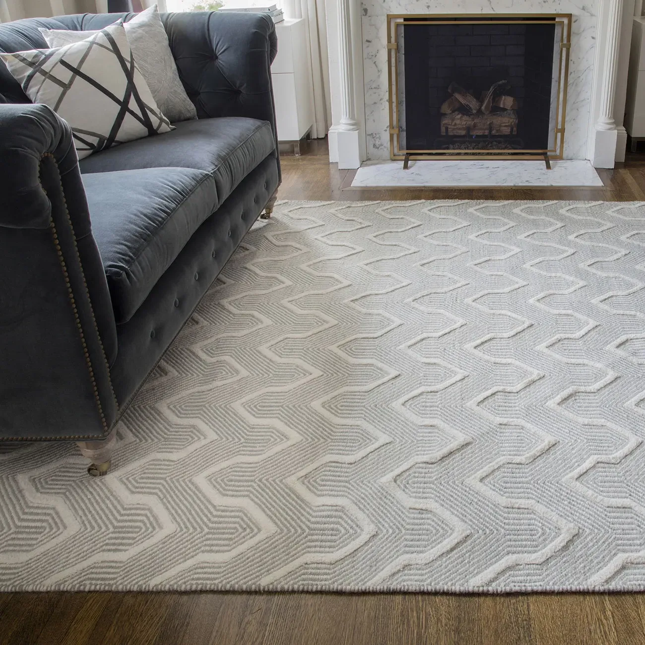 Knox Geometric Patterned Rug - Grey, Wool