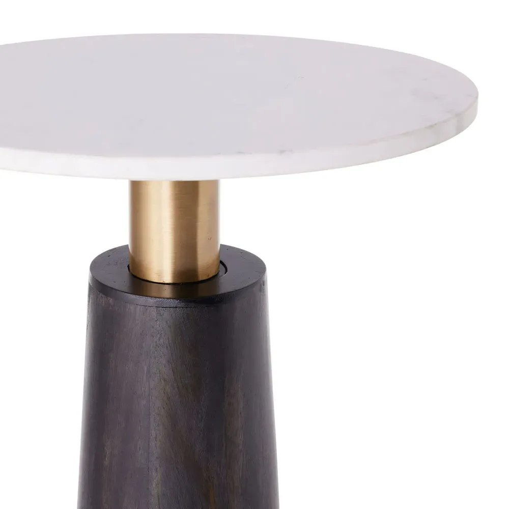 Knoxville Round Side Table - White Marble, Mango Wood