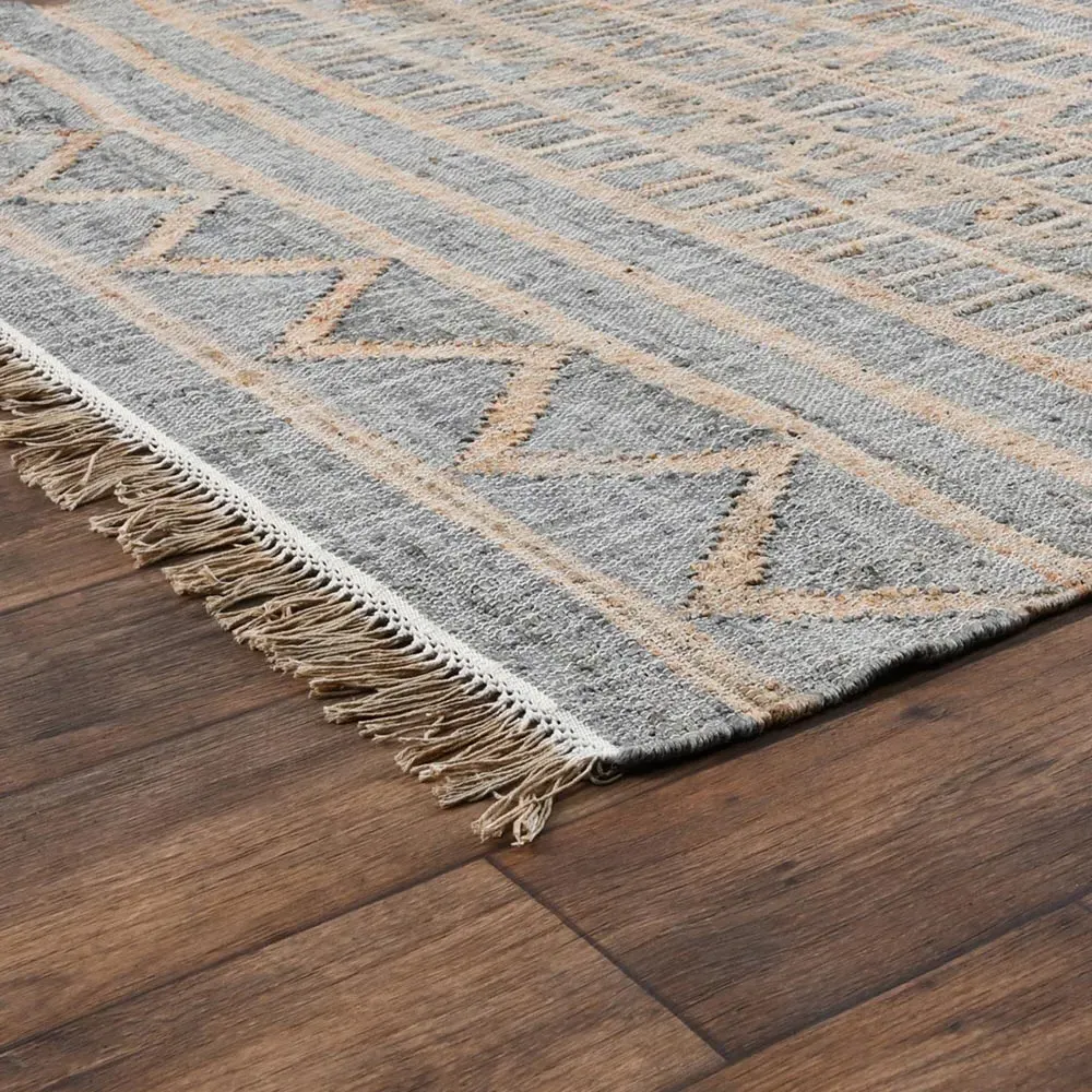 Kohei Tribal Patterned Jute Rug - Blue