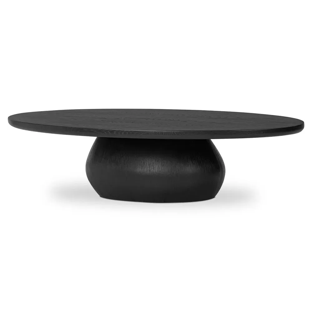 Kornelia Oval Coffee Table - Black, Oak Wood