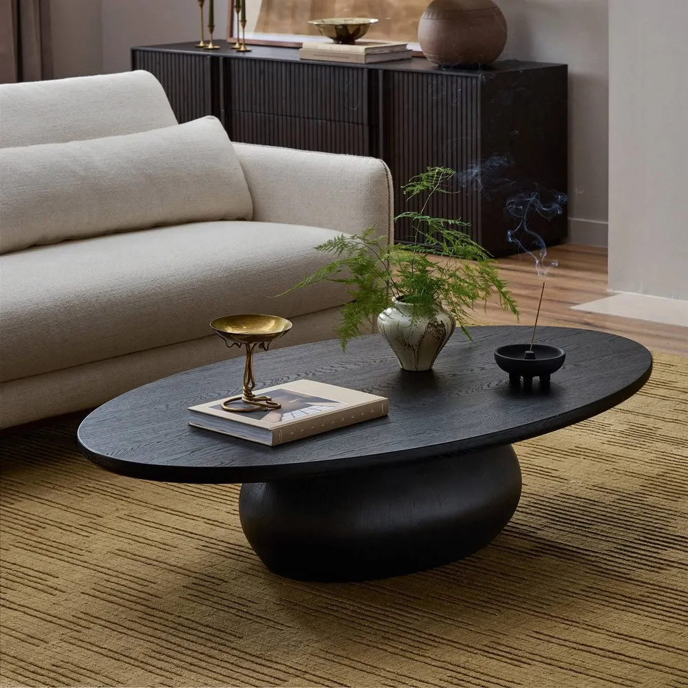 Kornelia Oval Coffee Table - Black, Oak Wood