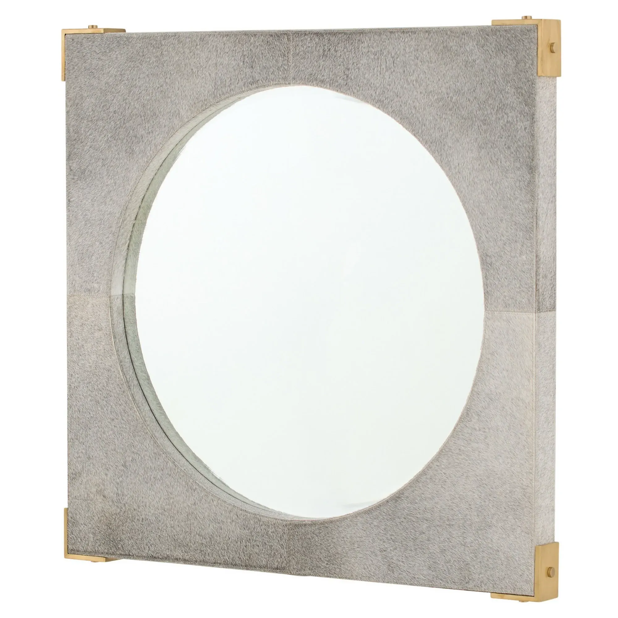 Kristen Square Wall Mounted Mirror - Grey, Hair On Hide