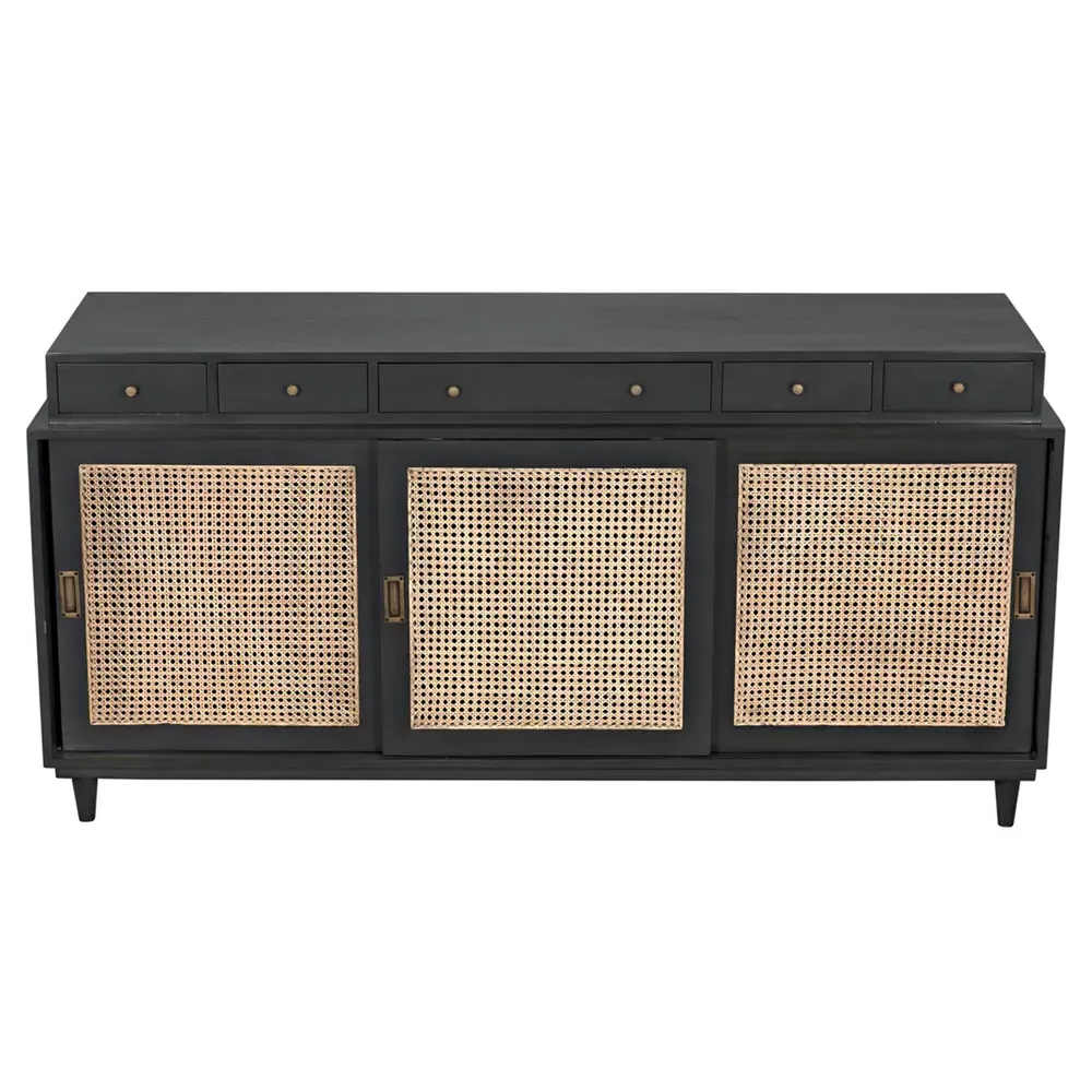 Kristine Sideboard with Woven Cane - Black, Mahogany