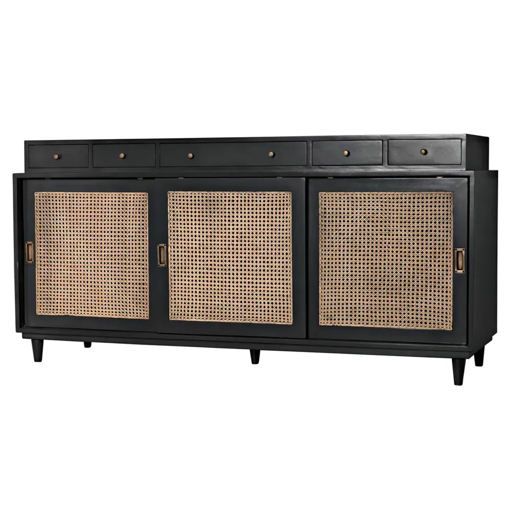 Kristine Sideboard with Woven Cane - Black, Mahogany