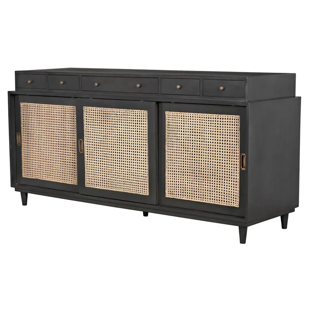 Kristine Sideboard with Woven Cane - Black, Mahogany