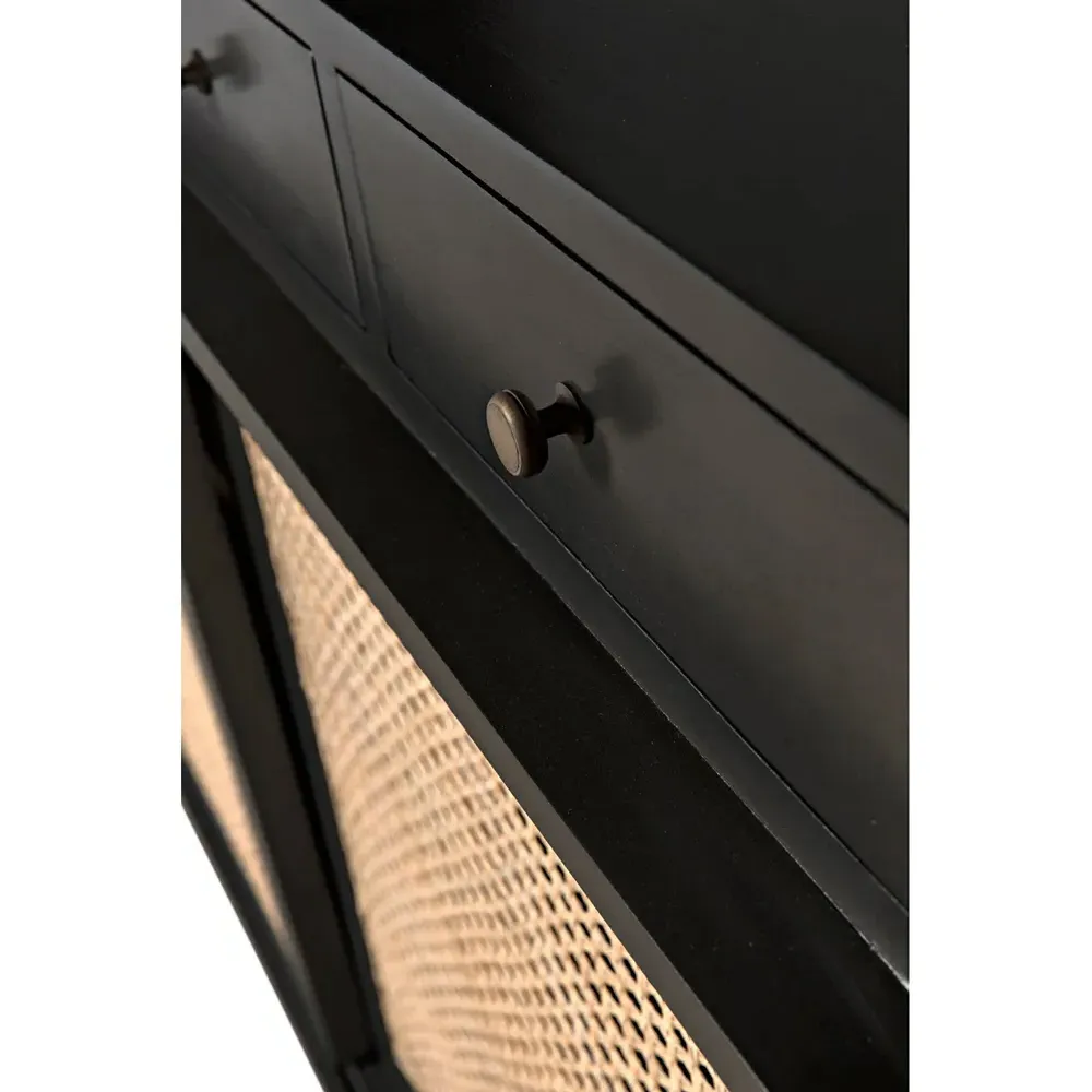 Kristine Sideboard with Woven Cane - Black, Mahogany