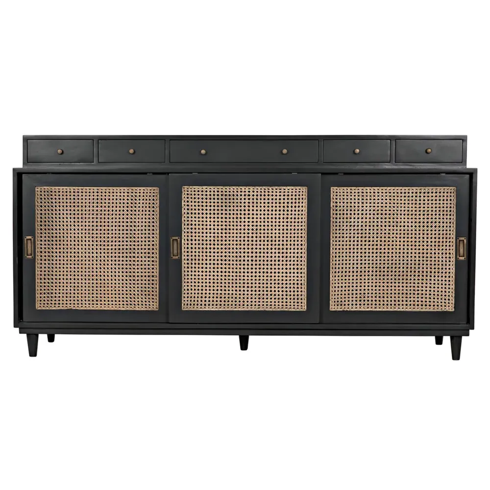 Kristine Sideboard with Woven Cane - Black, Mahogany image