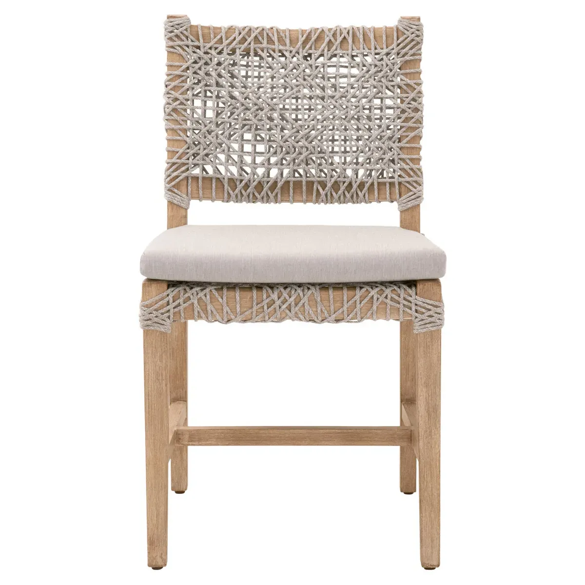 Kristoffer Woven Rope Dining Chair Set of 2 - Natural Grey, Mahogany