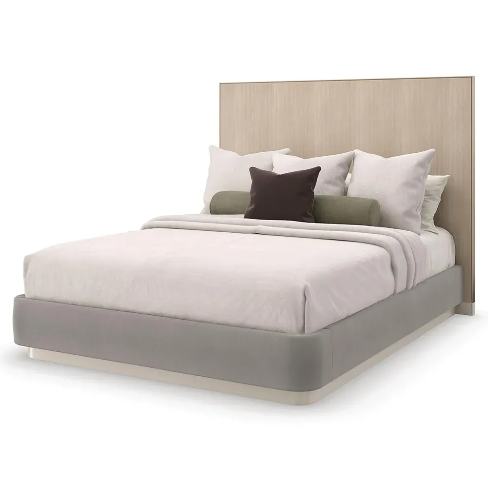 Kyla Queen Size Upholstered Bed Frame - Grey, Wood