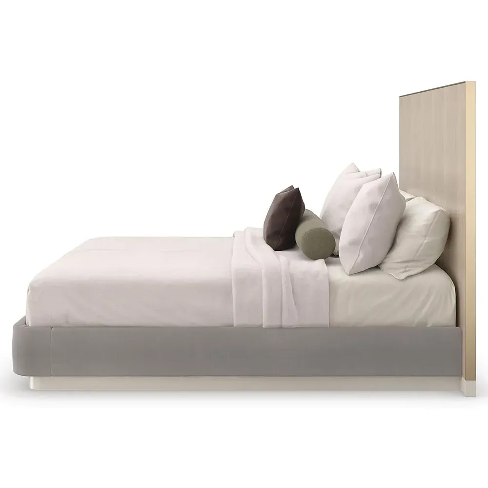 Kyla Queen Size Upholstered Bed Frame - Grey, Wood