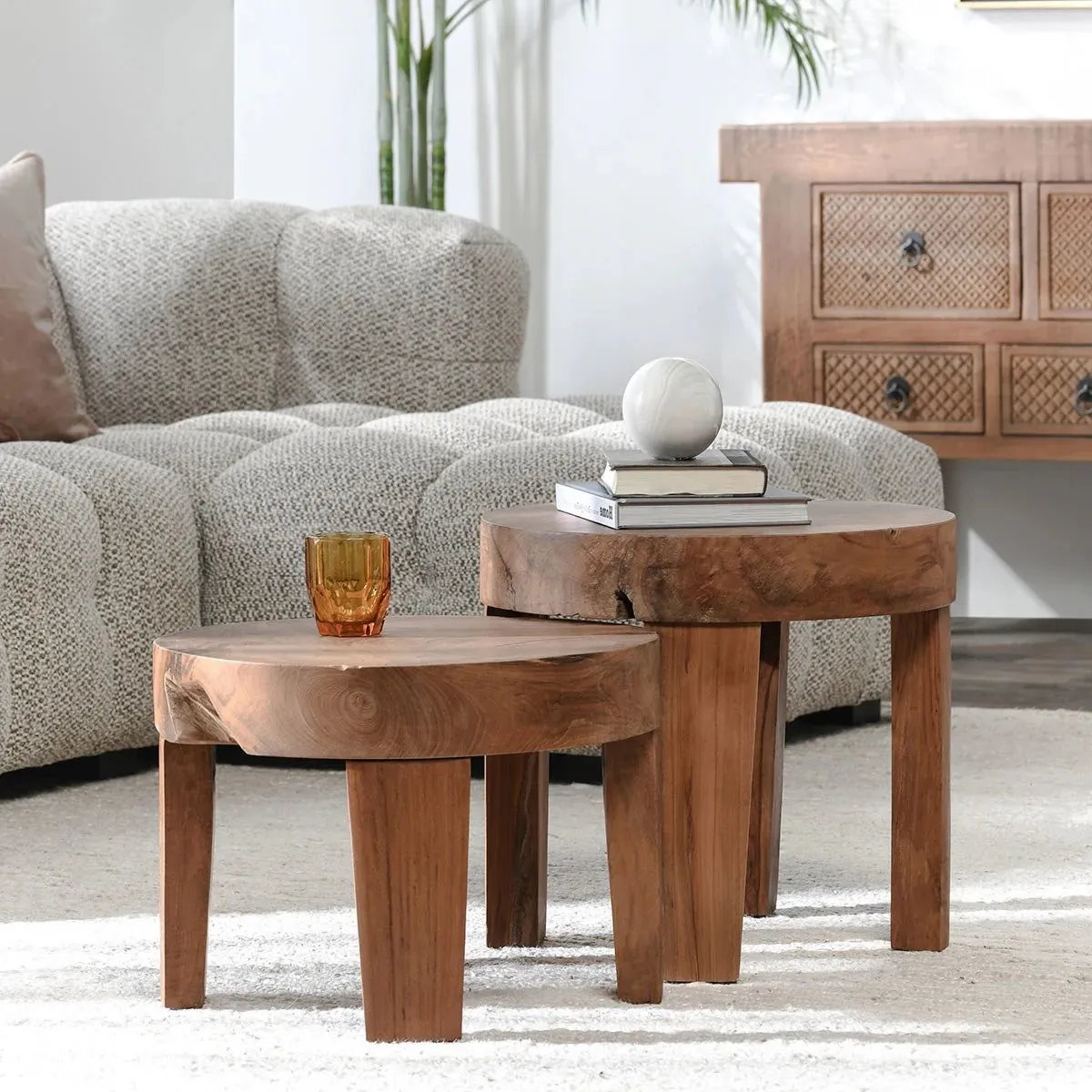 Kylo Round Side Table - Brown, Teak Wood