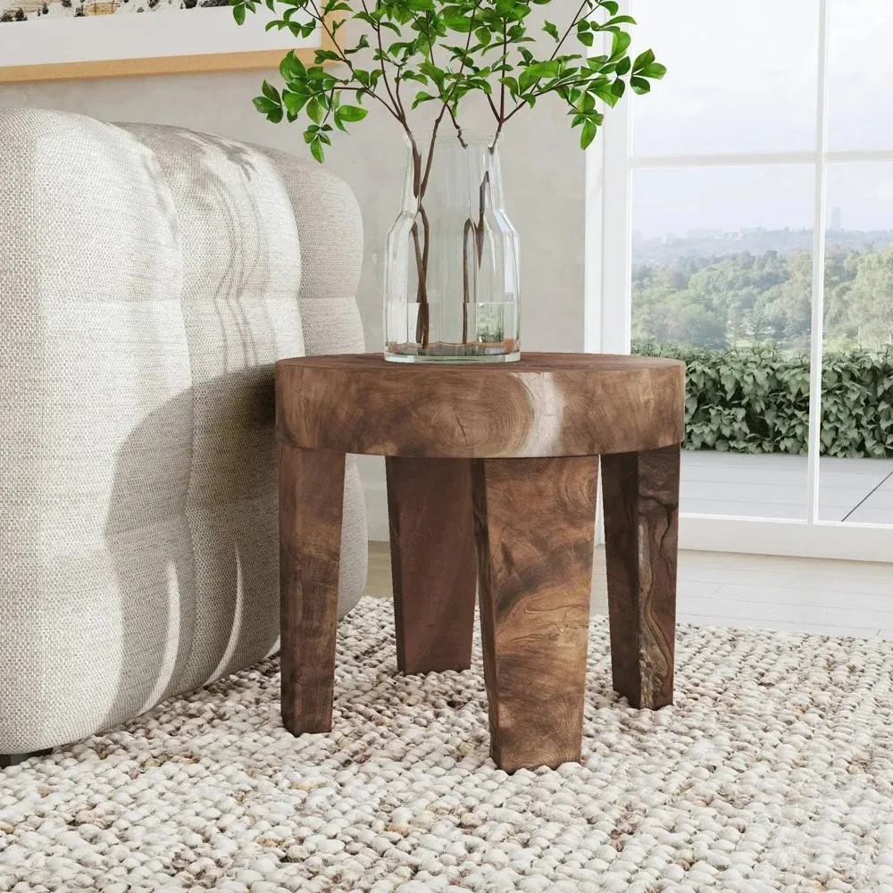Kylo Round Side Table - Brown, Teak Wood