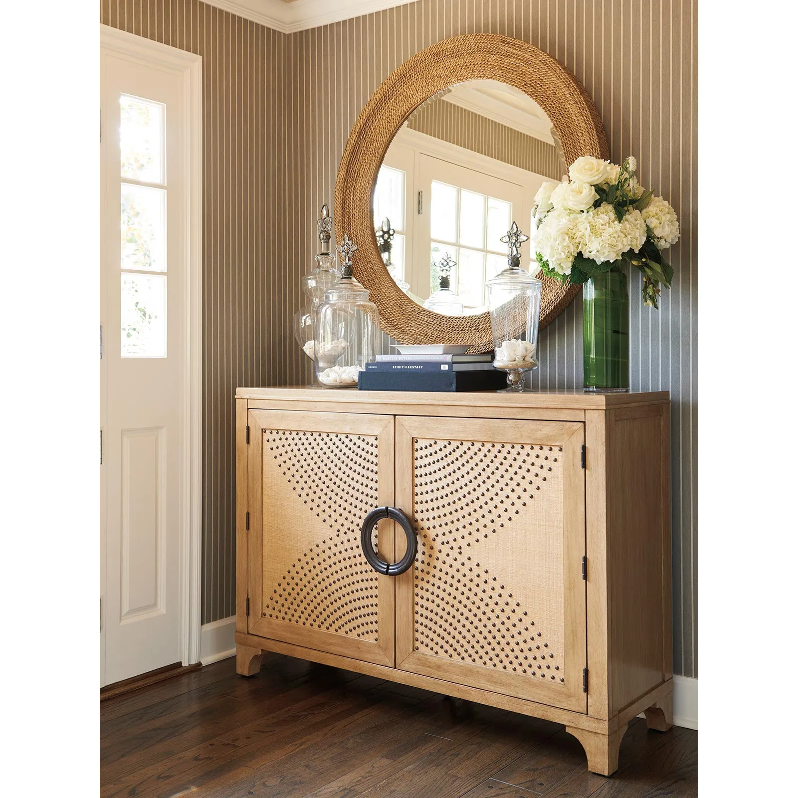 La Jolla Round Wall Mirror - Brown, Abaca