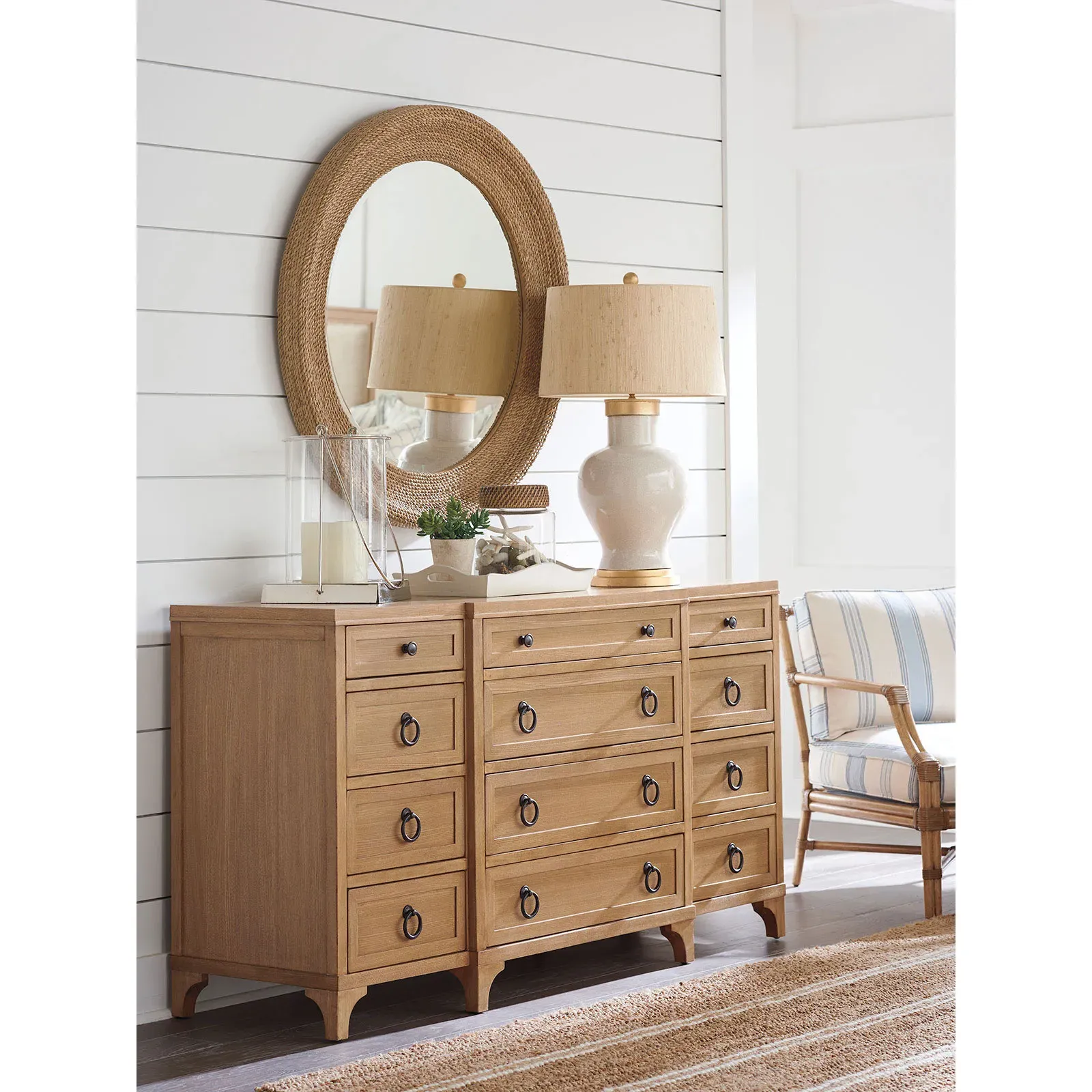 La Jolla Round Wall Mirror - Brown, Abaca