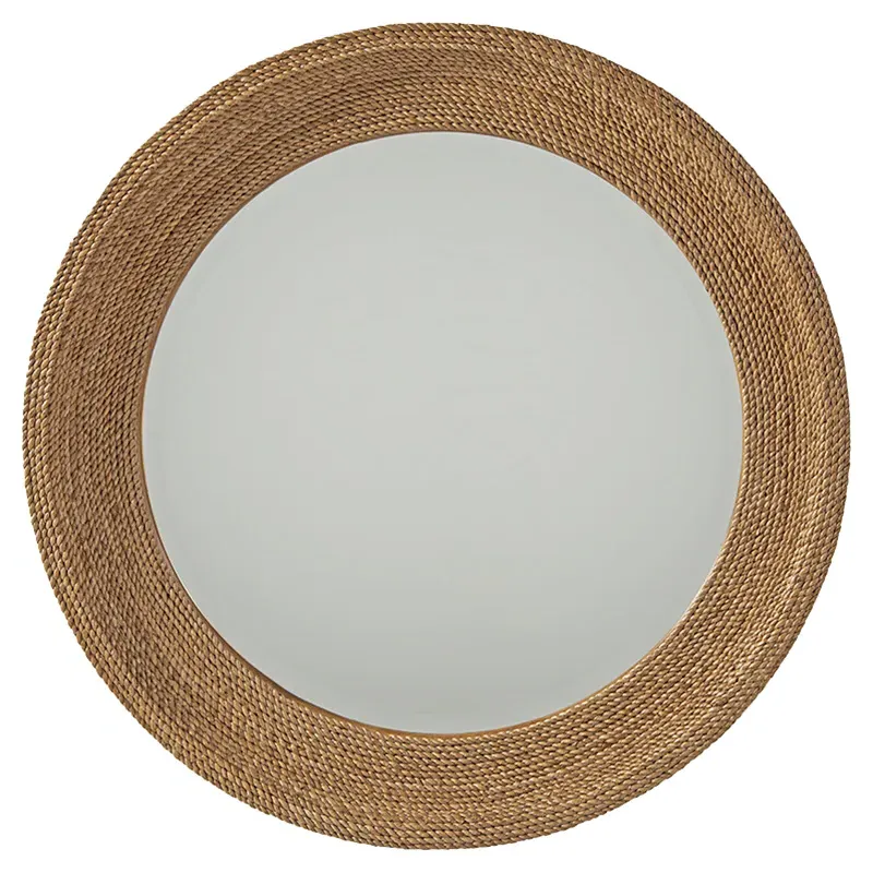 La Jolla Round Wall Mirror - Brown, Abaca