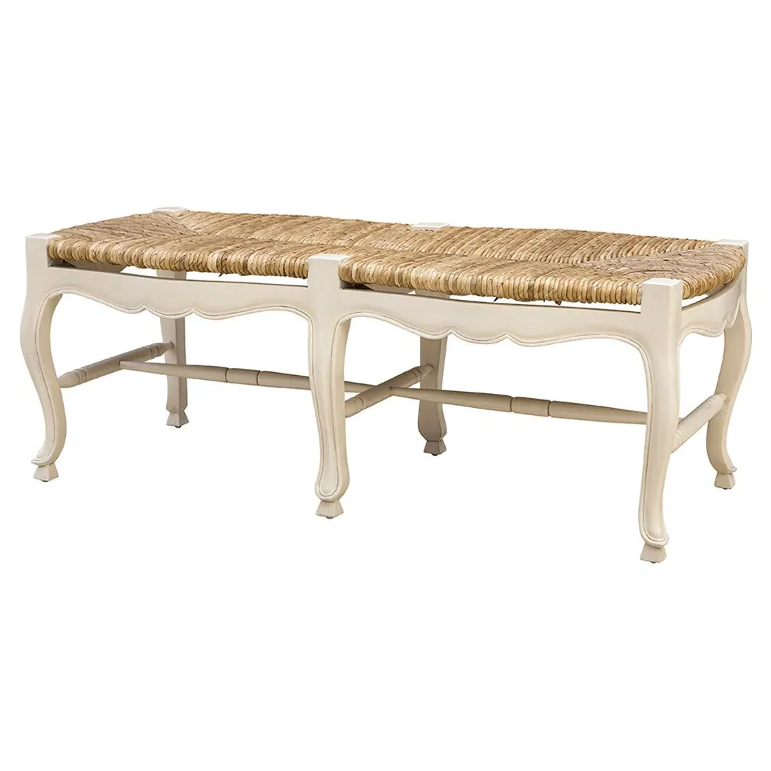 Lacey Woven Entryway Bench - Cream, Mahogany Wood