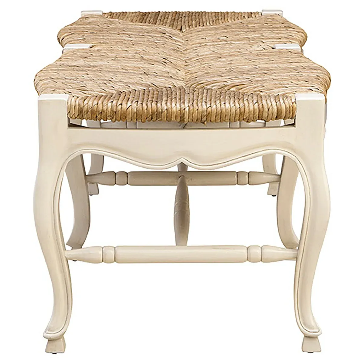 Lacey Woven Entryway Bench - Cream, Mahogany Wood