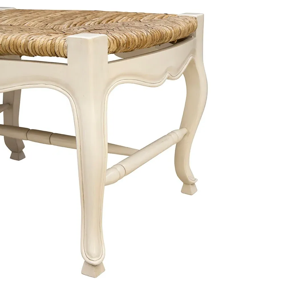 Lacey Woven Entryway Bench - Cream, Mahogany Wood