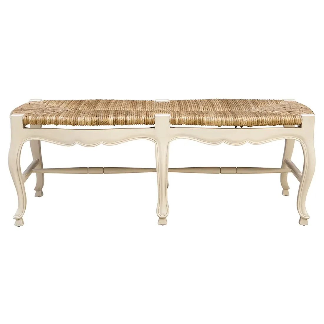 Lacey Woven Entryway Bench - Cream, Mahogany Wood