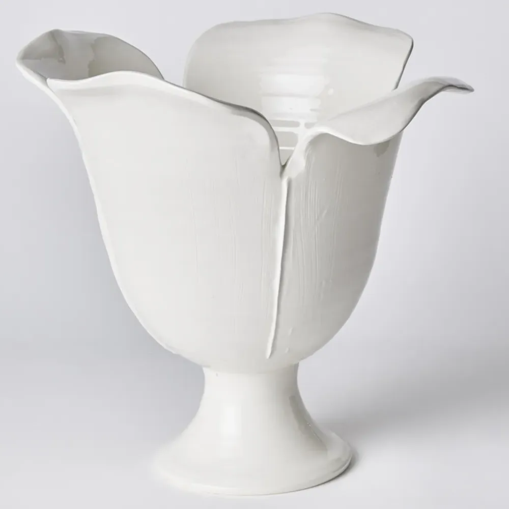 Lachlan Large Footed Decorative Vase - White, Ceramic