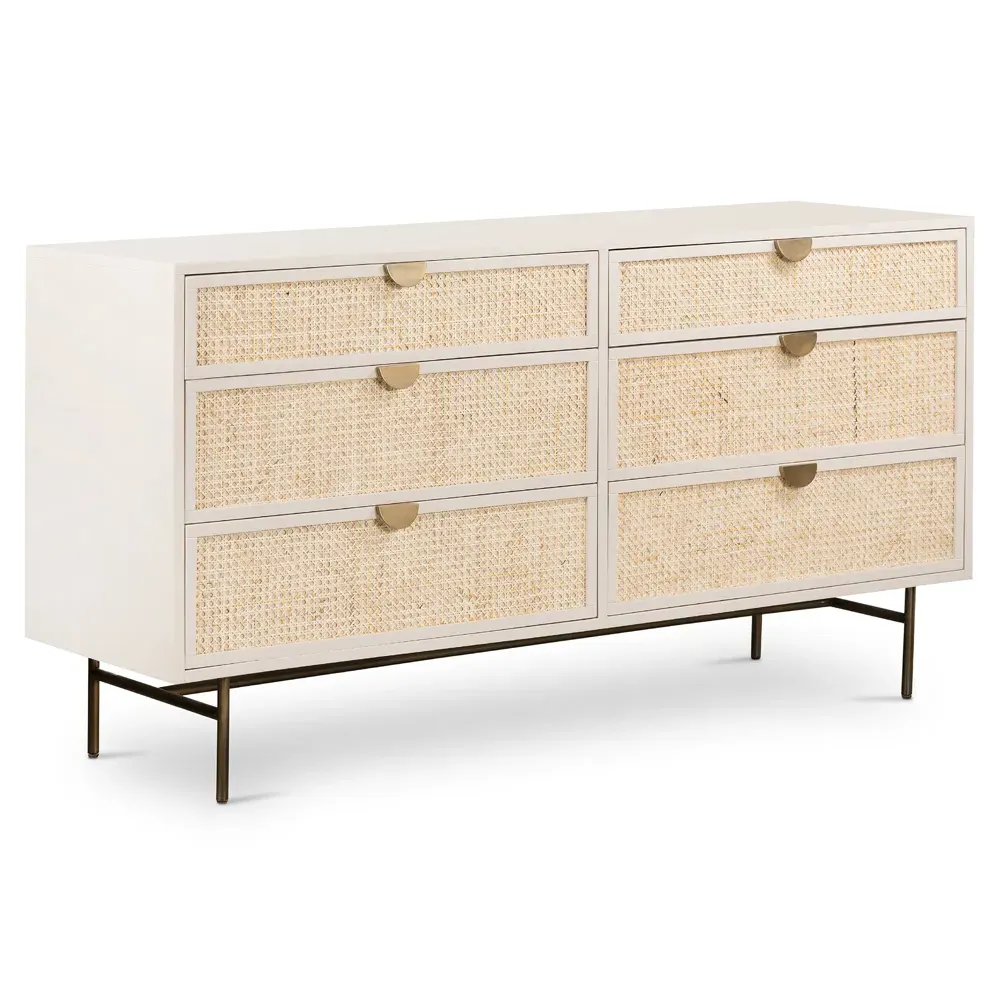 Ladeane Coastal 6 Drawer Double Dresser - Beige, Wood
