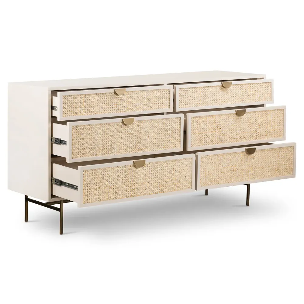 Ladeane Coastal 6 Drawer Double Dresser - Beige, Wood