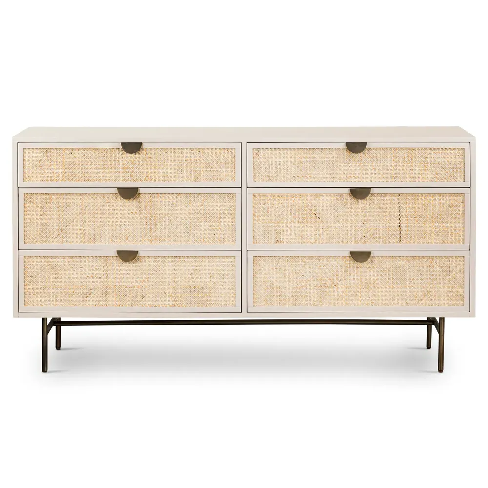 Ladeane Coastal 6 Drawer Double Dresser - Beige, Wood image