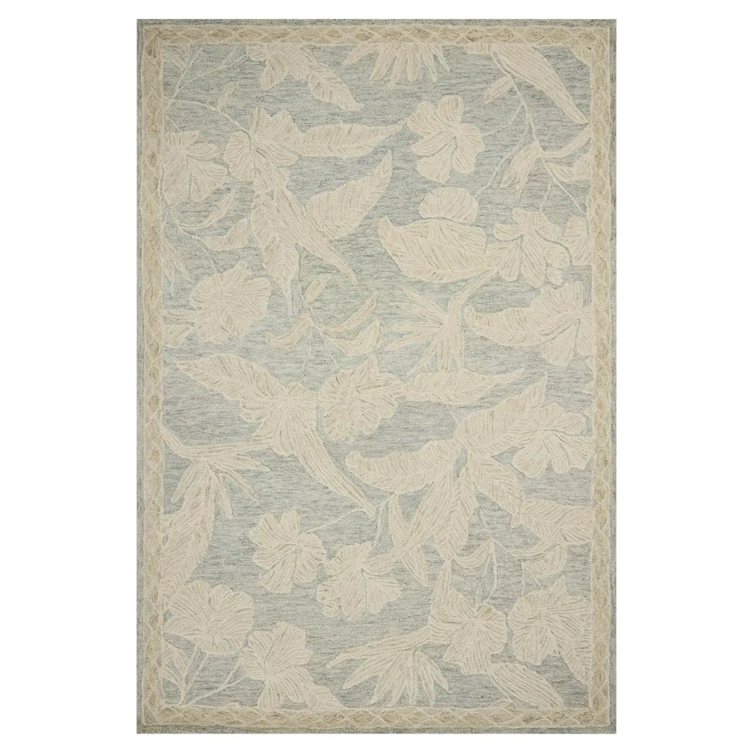 Laila Floral Patterned Rug - Light Blue, Wool