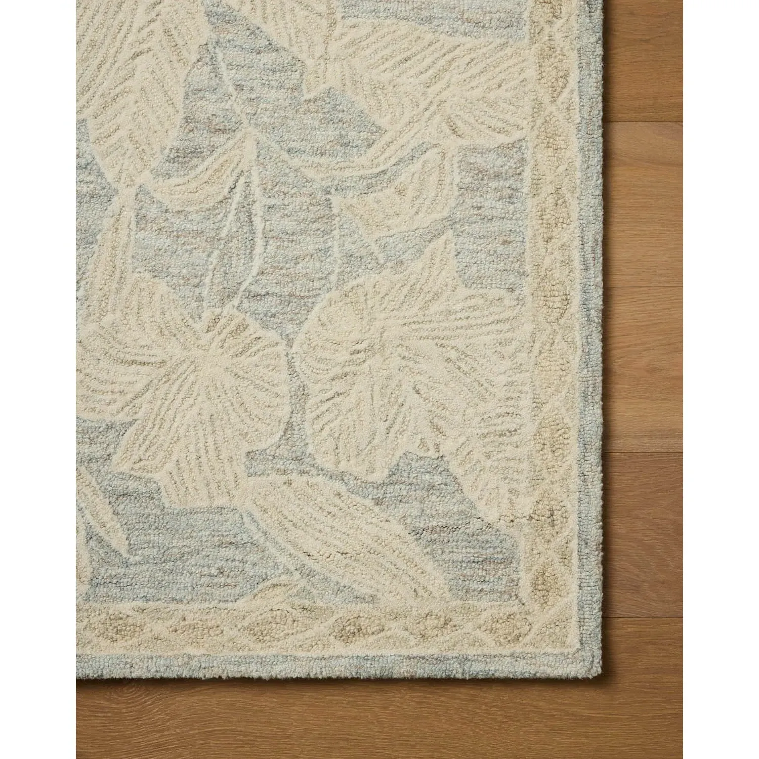 Laila Floral Patterned Rug Sample - Light Blue, Wool