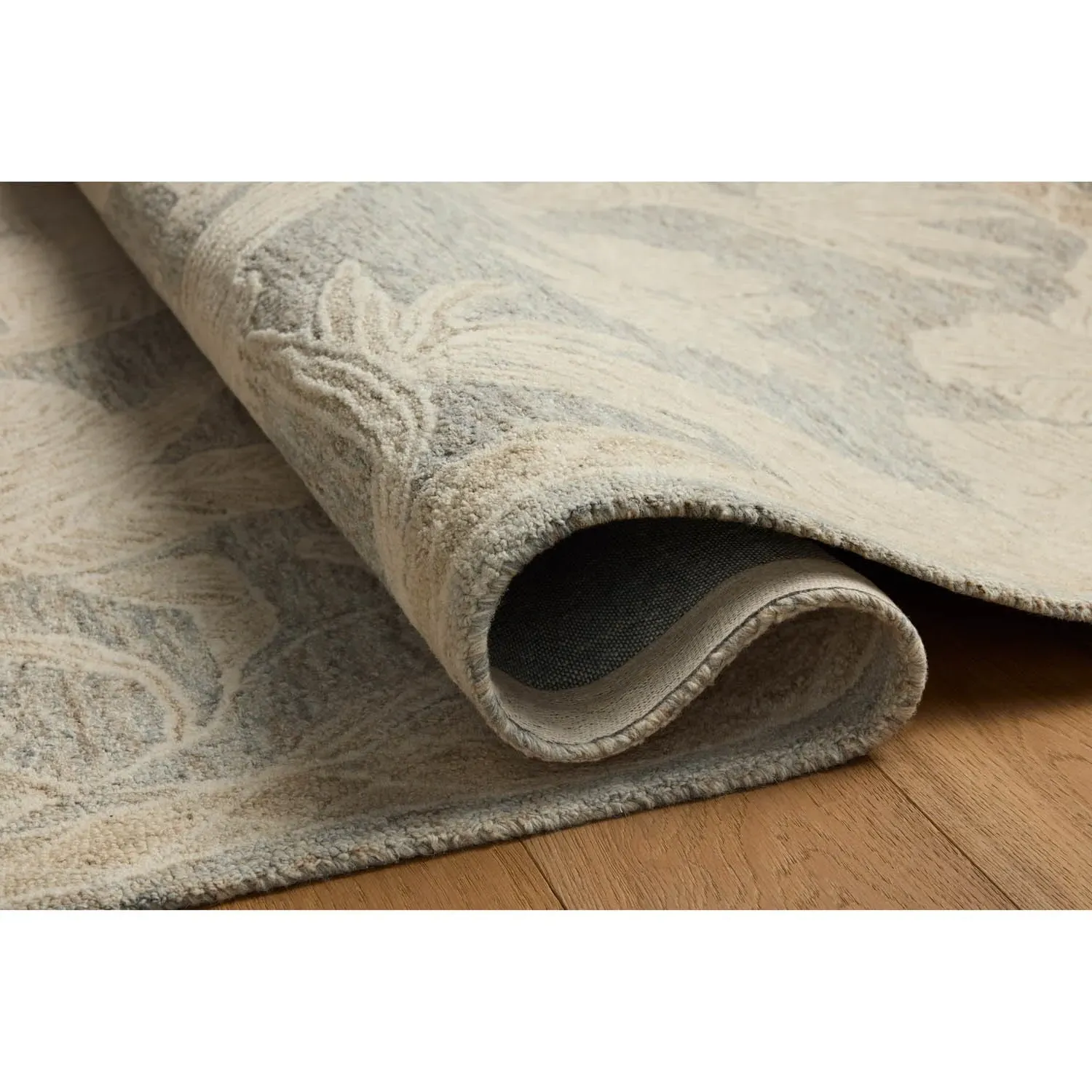 Laila Floral Patterned Rug Sample - Light Blue, Wool