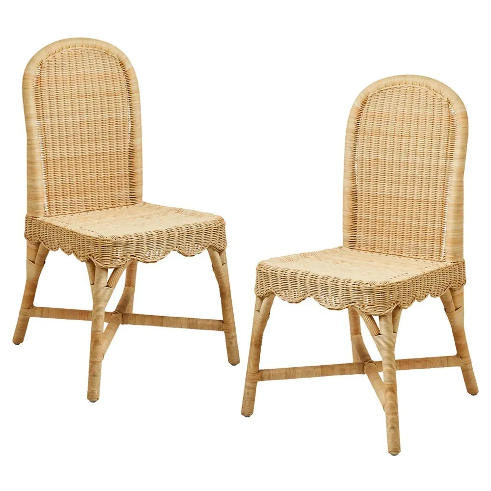Lainey Scalloped Dining Chair Set of 2 - Natural, Rattan