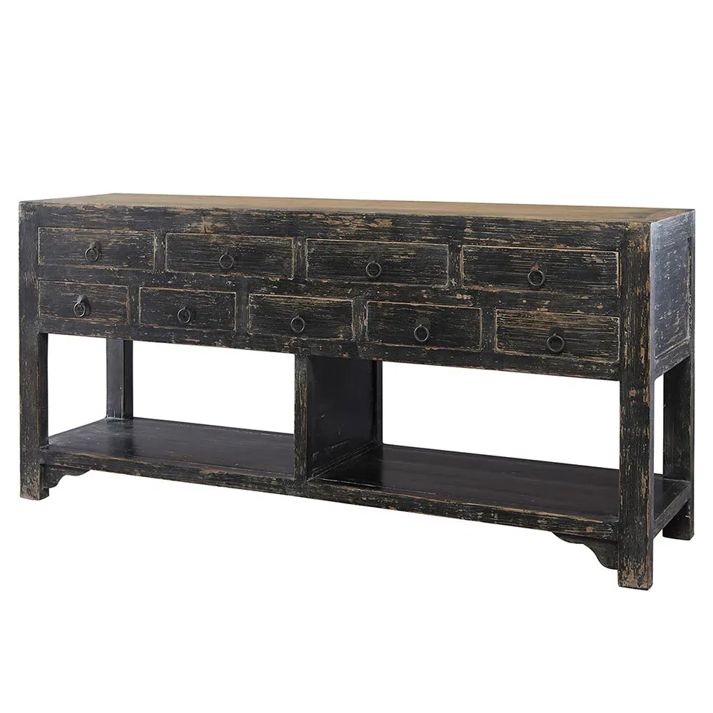 Laken 9 Drawer Sideboard - Black, Reclaimed Pine